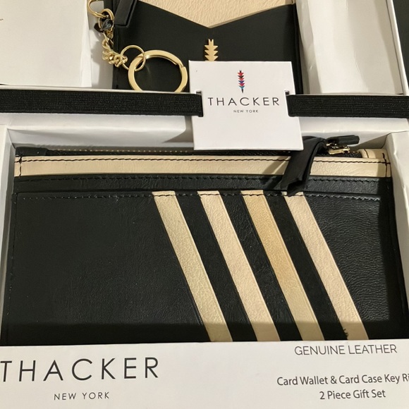 NWT NIB THACKER New York Card Wallet & card case key ring 2-pc gift set leather - Picture 3 of 8